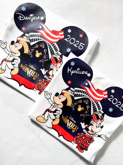 Folded Disney cruise vacation t-shirt with custom All Aboard the Wonder print