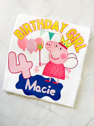 Personalised Peppa Pig birthday tee with cartoon character print