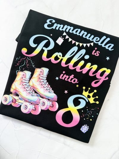 Personalised roller skate birthday tee for children