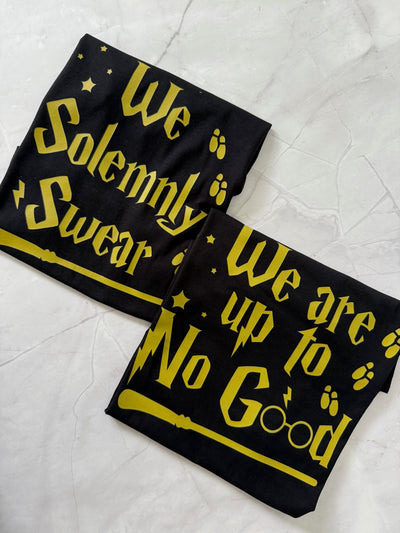 Black t-shirt with “We Solemnly Swear We Are Up To No Good” quote – Harry Potter inspired