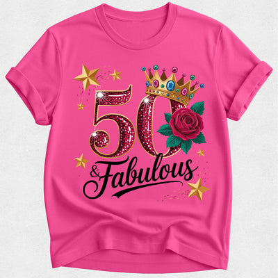 50 & Fabulous Birthday Tshirt - Black Text