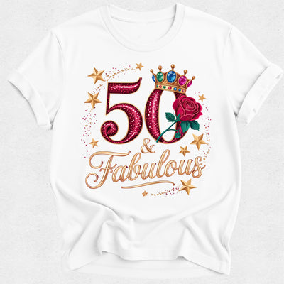50 & Fabulous Birthday Tshirt - Gold Text