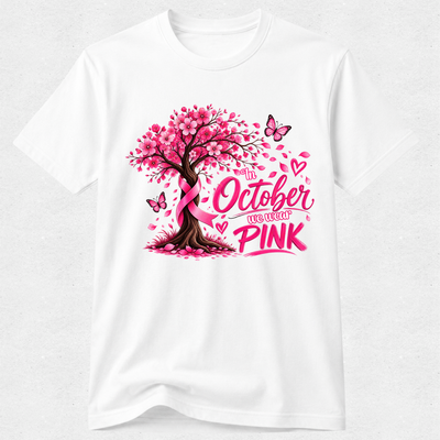 Pink Tree Ribbon Support - Breast Cancer Awareness Tshirt