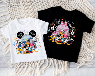 Casual Disney-themed tee featuring iconic mouse ears and global travel design