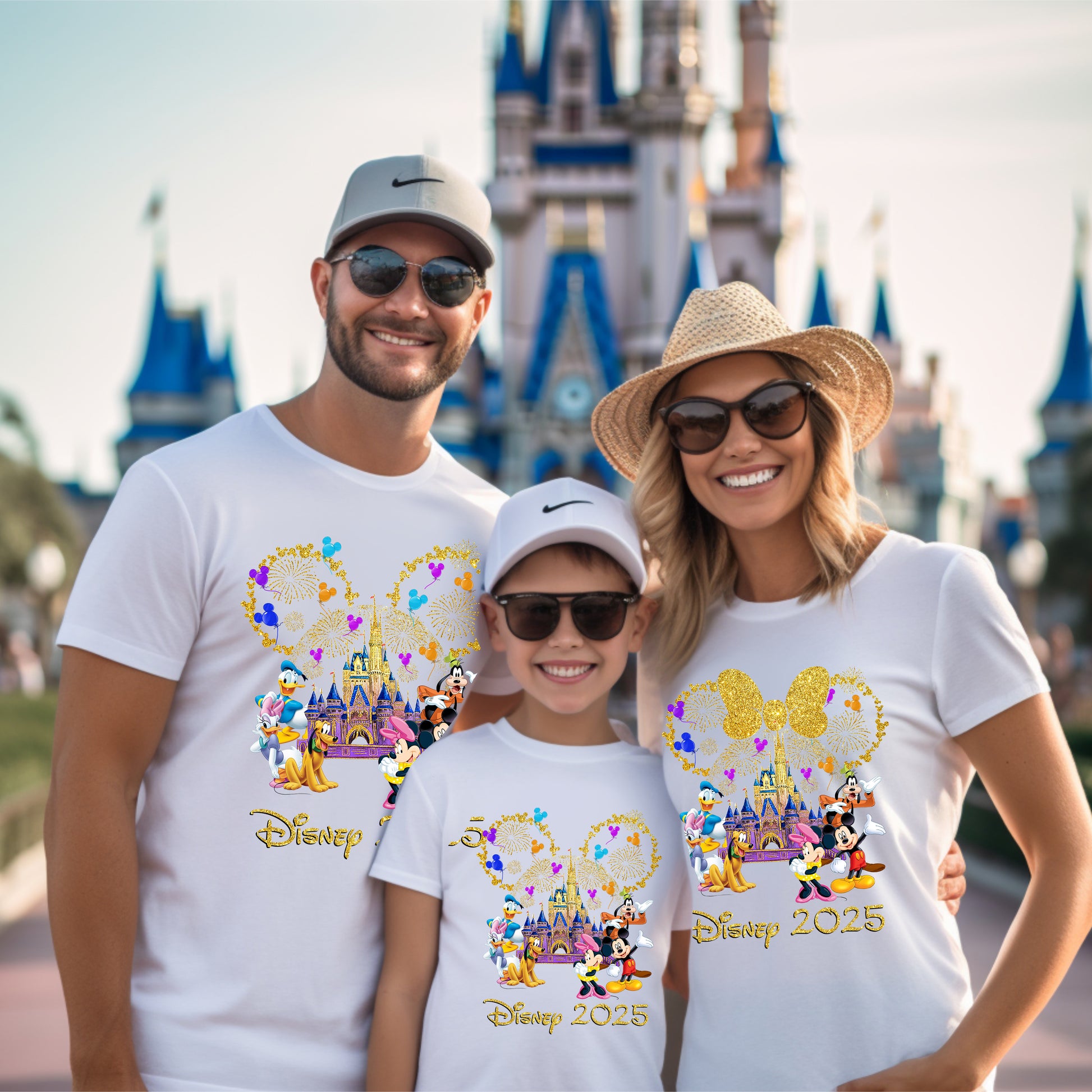 Disney inspired glitter ears t-shirt – gold sparkle design with castle silhouette