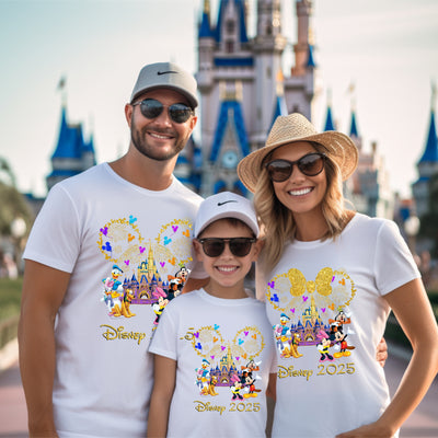 Disney inspired glitter ears t-shirt – gold sparkle design with castle silhouette