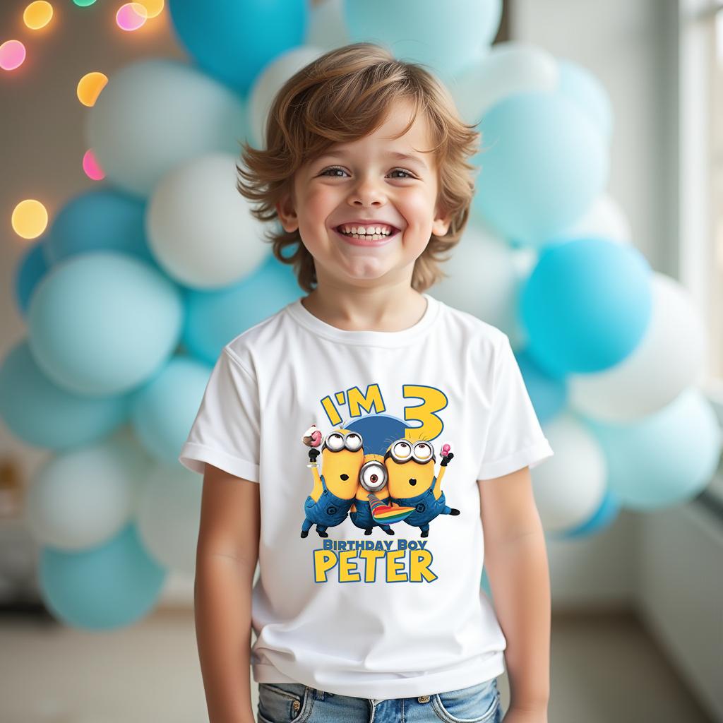 Minions inspired kids birthday t-shirt front view