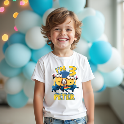 Minions inspired kids birthday t-shirt front view