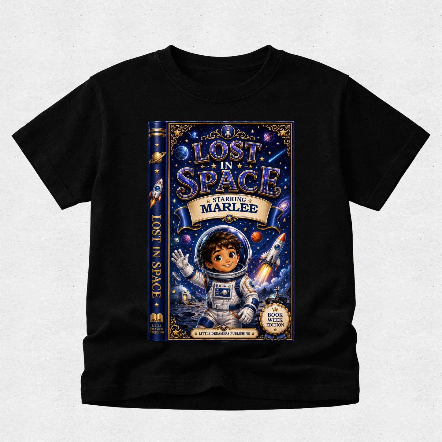 Personalised Book Starring your Child Tshirt - Book Week - Lost in Space