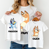 Selection of Bluey-inspired shirt designs with various character styles from Set 1.