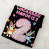 Personalized Bluey kids birthday party shirt featuring name and number