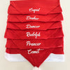 Festive red and white chair cover set for Christmas table setting