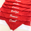 Christmas chair decorations personalised with names for family gatherings