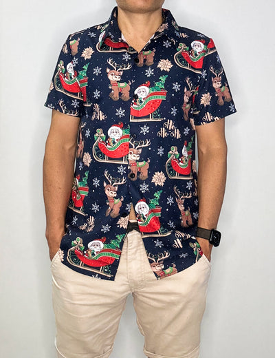 Christmas Button Up Shirt  – Navy