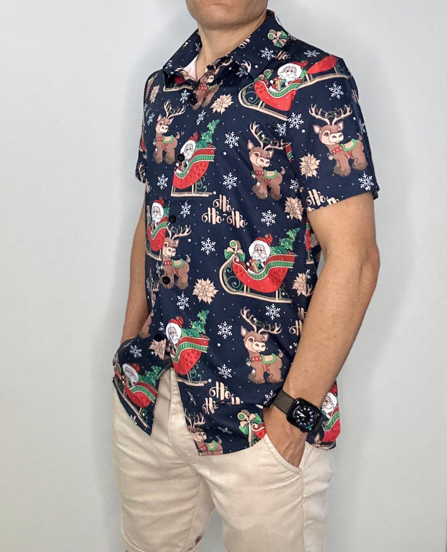 Christmas Button Up Shirt  – Navy