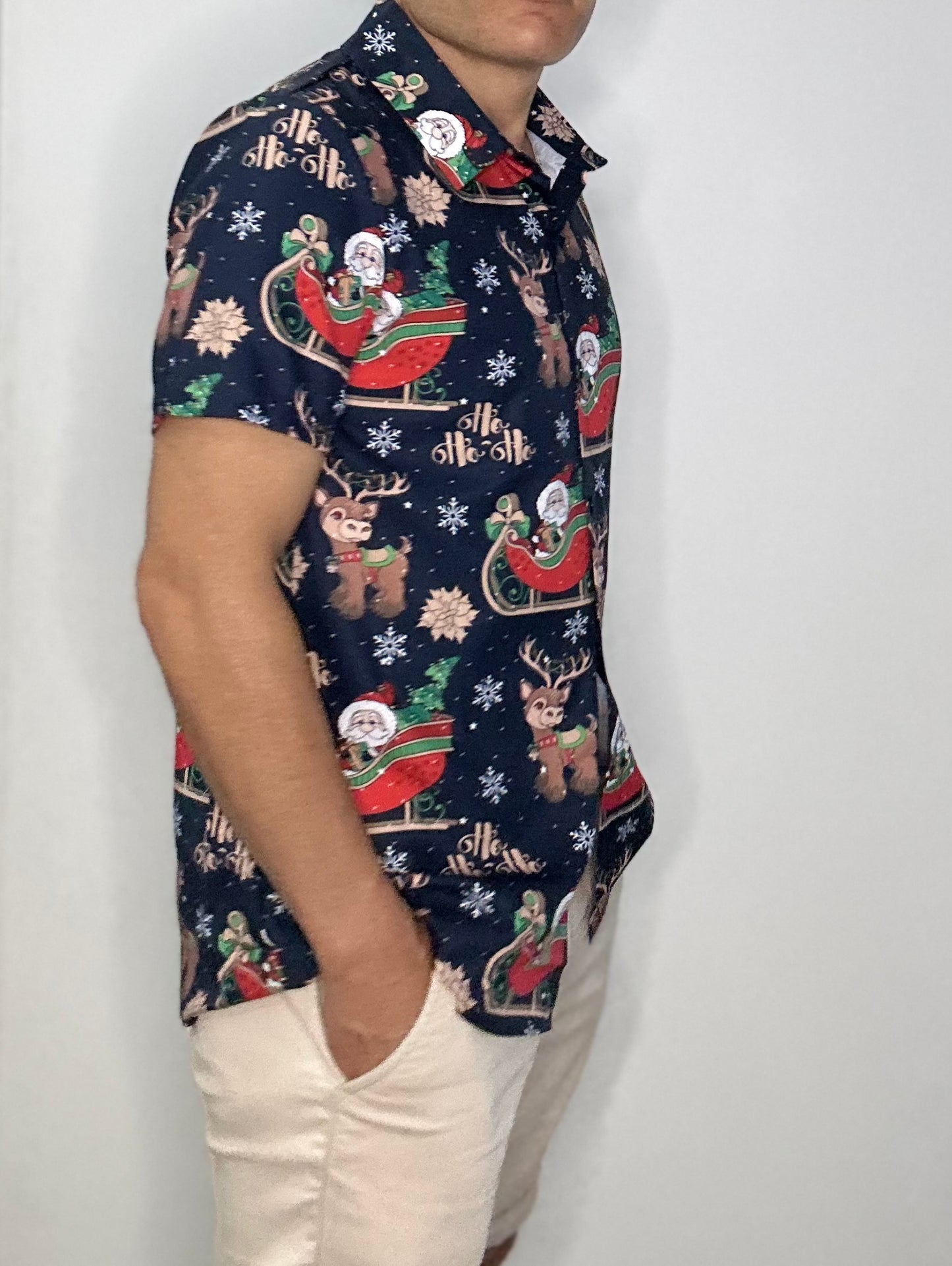 Christmas Button Up Shirt  – Navy