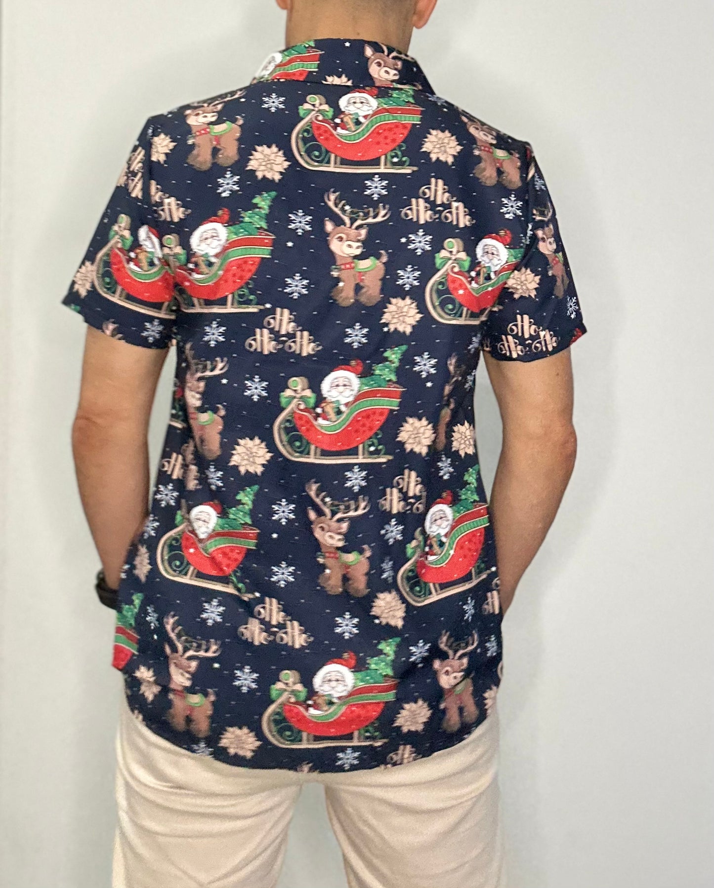 Christmas Button Up Shirt  – Navy