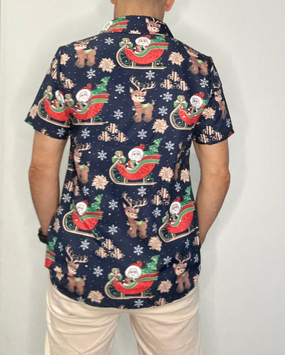 Christmas Button Up Shirt  – Navy