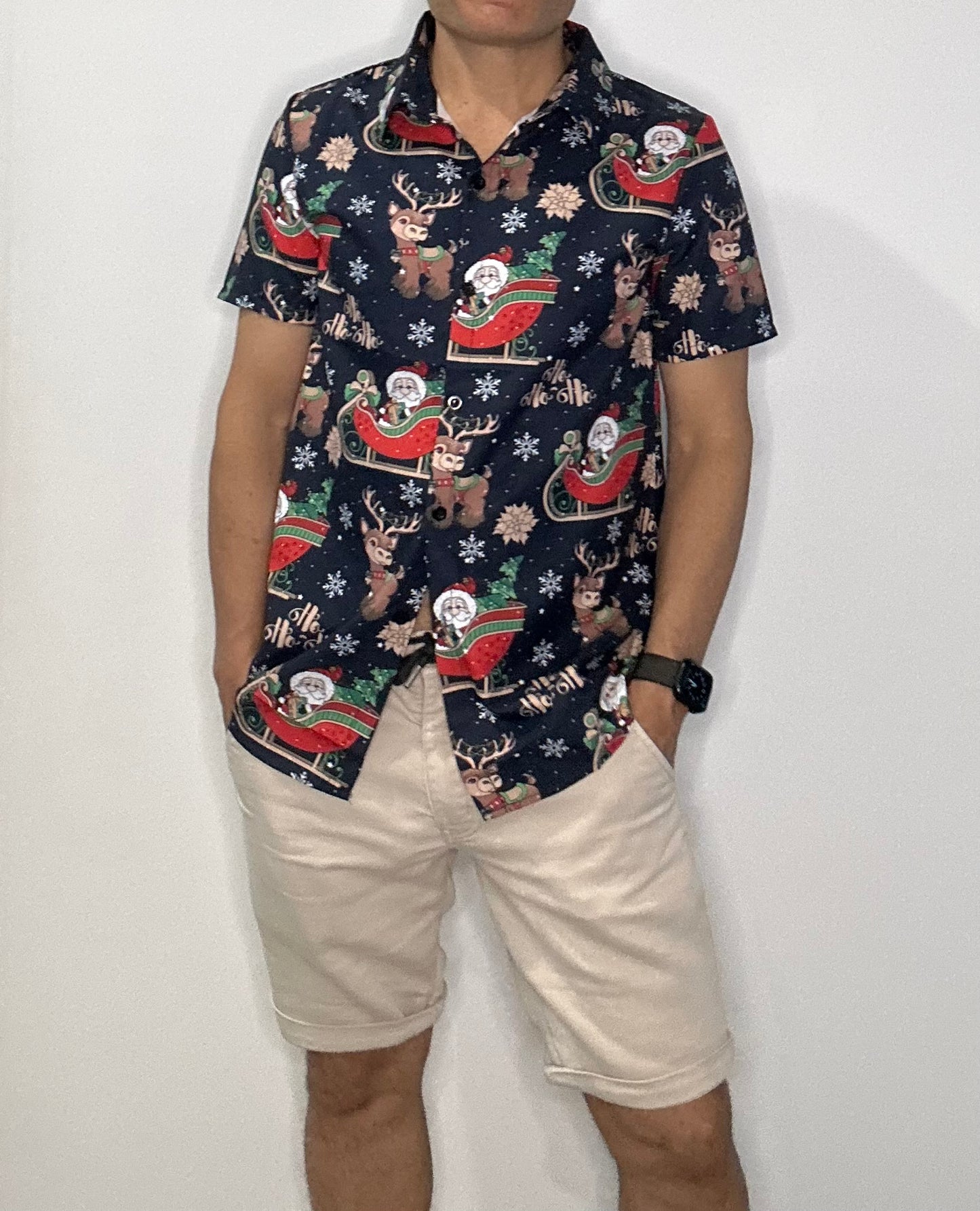 Christmas Button Up Shirt  – Navy