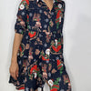 Christmas Tiered Shirt Dress with Pockets  – Navy