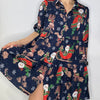 Christmas Tiered Shirt Dress with Pockets  – Navy