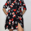 Christmas Tiered Shirt Dress with Pockets  – Black