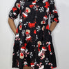 Christmas Tiered Shirt Dress with Pockets  – Black
