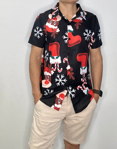 Christmas Button Up Shirt  – Black