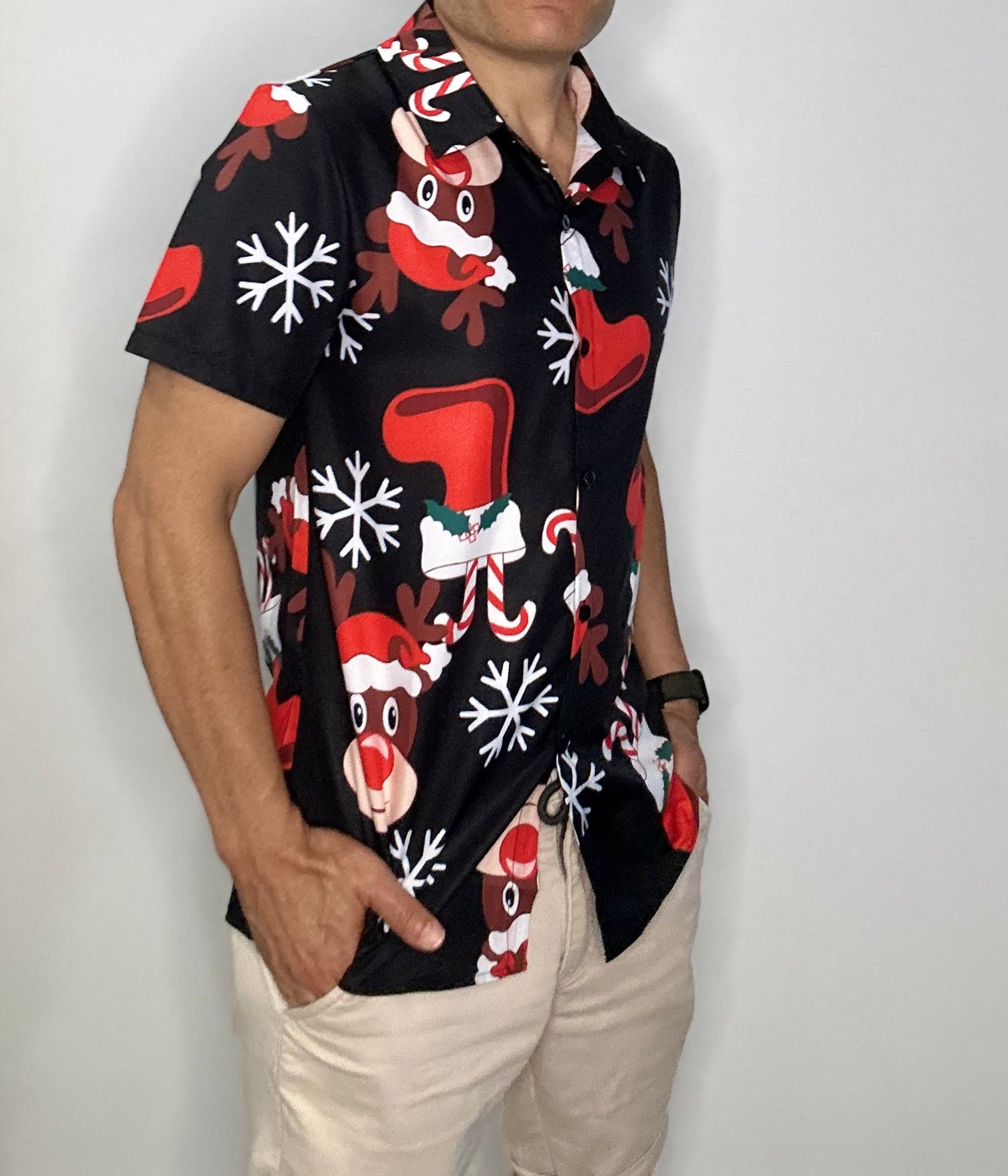 Christmas Button Up Shirt  – Black