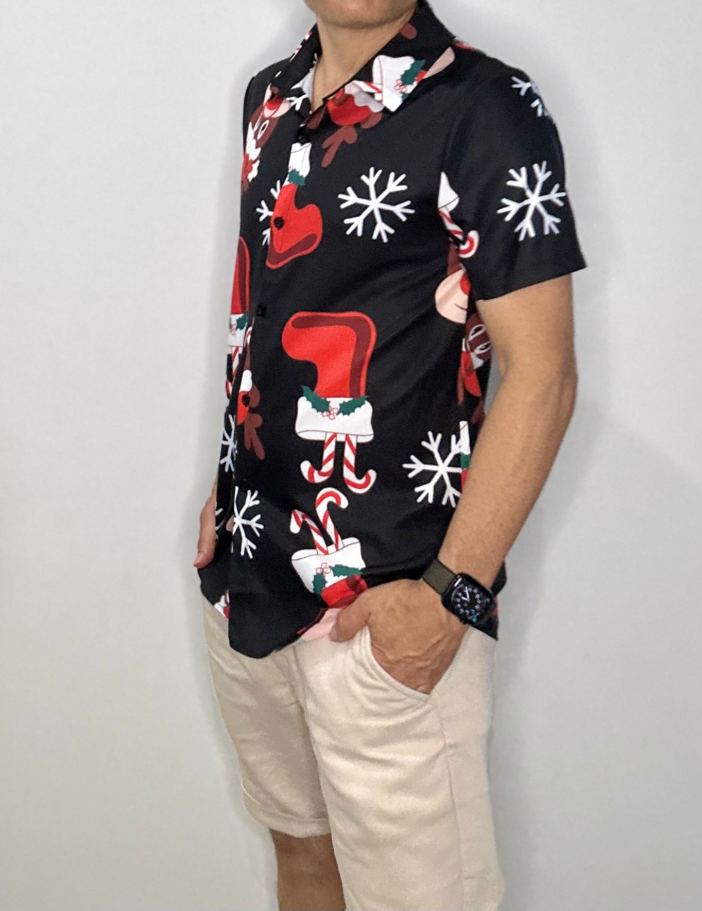Christmas Button Up Shirt  – Black