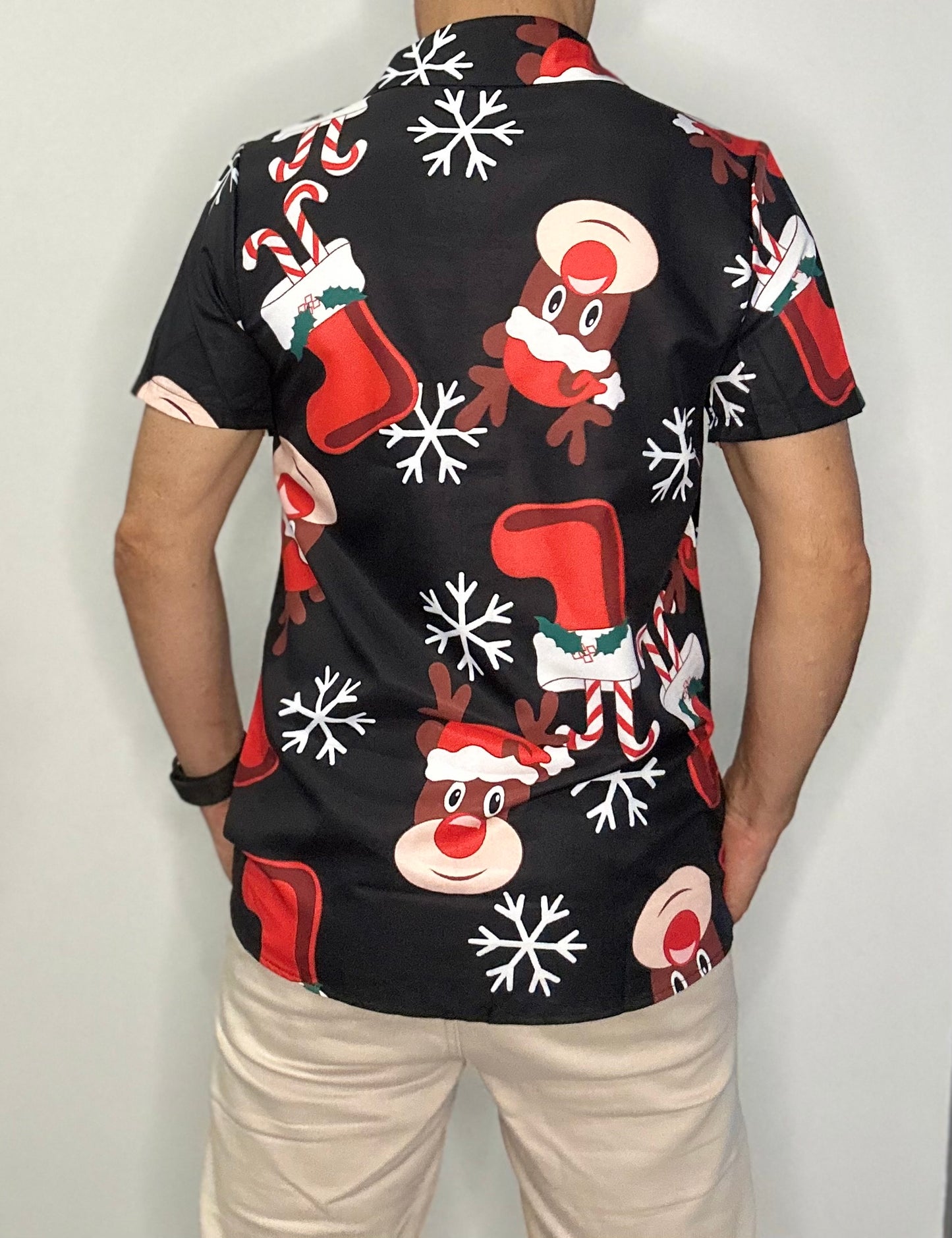 Christmas Button Up Shirt  – Black