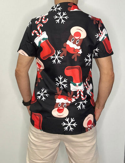 Christmas Button Up Shirt  – Black