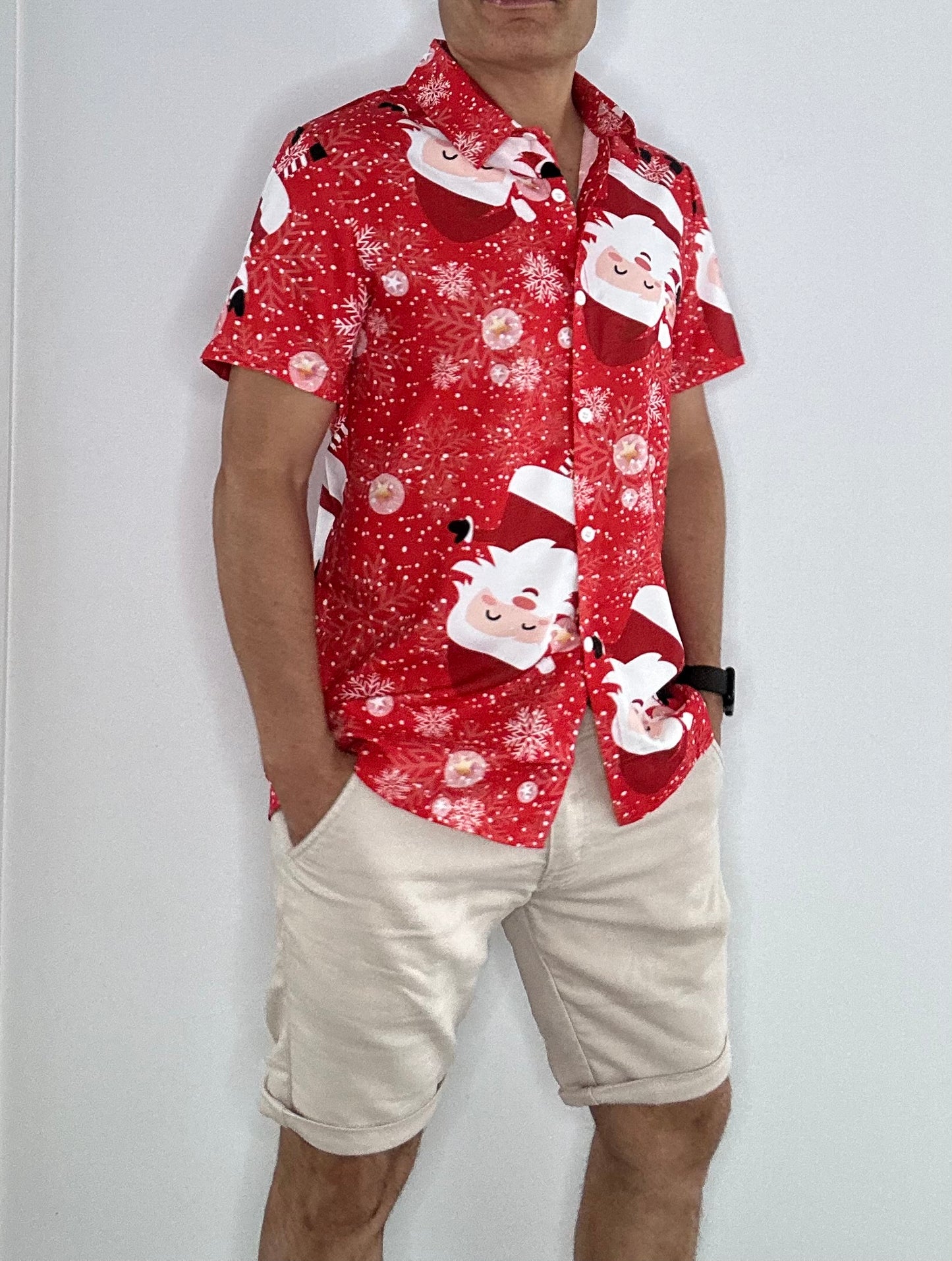 Christmas Button Up Shirt  – Red