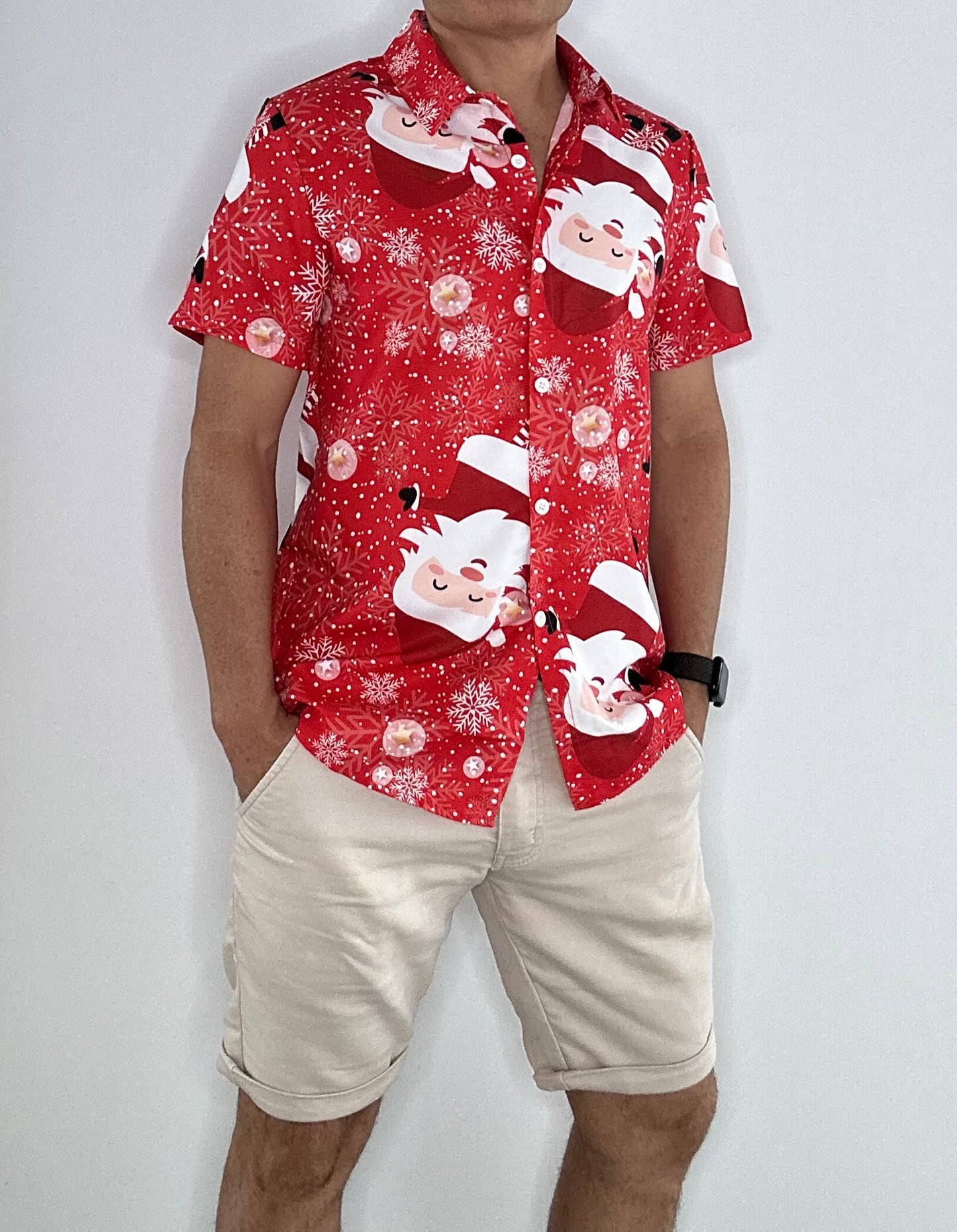Christmas Button Up Shirt  – Red