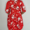 Christmas Tiered Shirt Dress with Pockets  – Red