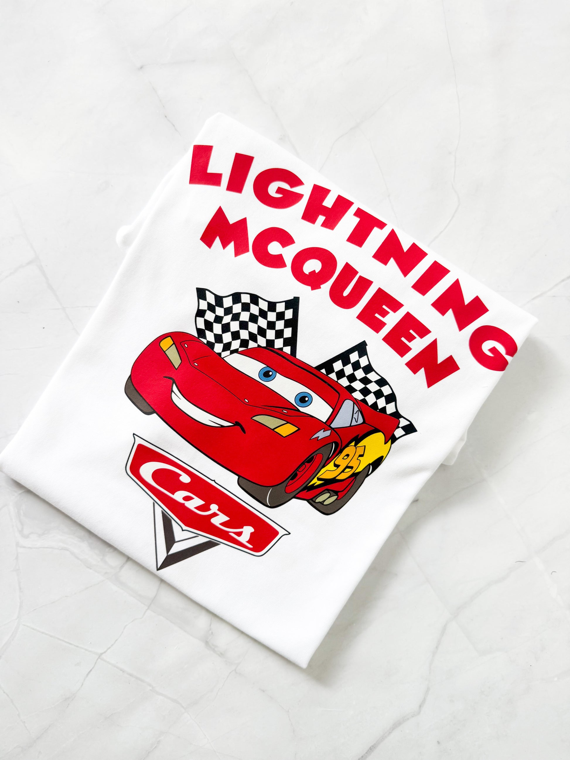 Group wearing matching Fast & Furious Family Disney Cars inspired racing t-shirts