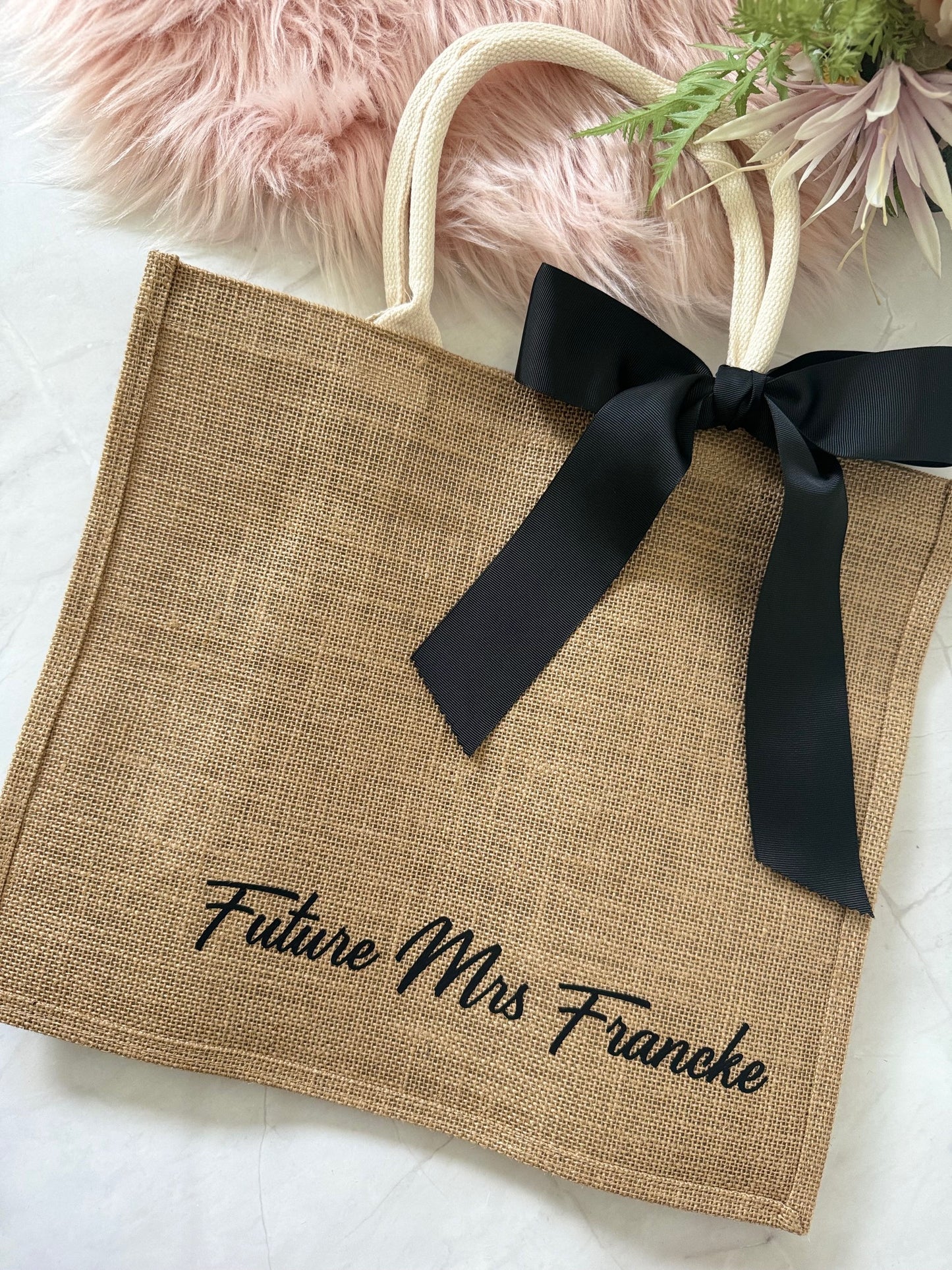 Personalised Large Jute Tote Bag - Natural