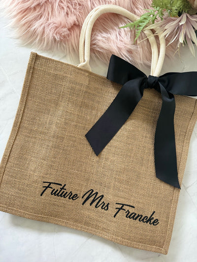 Personalised Large Jute Tote Bag - Natural