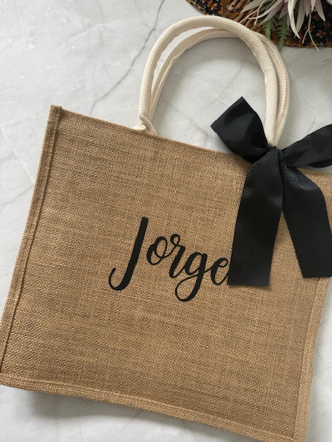 Personalised Large Jute Tote Bag - Natural
