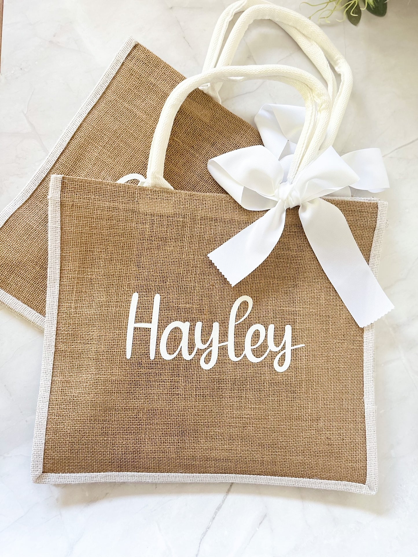 Personalised Large Jute Tote Bag - White