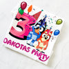 Custom Bluey & Bingo birthday party shirt with child’s name and number