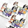 Flat lay of custom Bluey-inspired t-shirt featuring Bluey design with personalized name text.