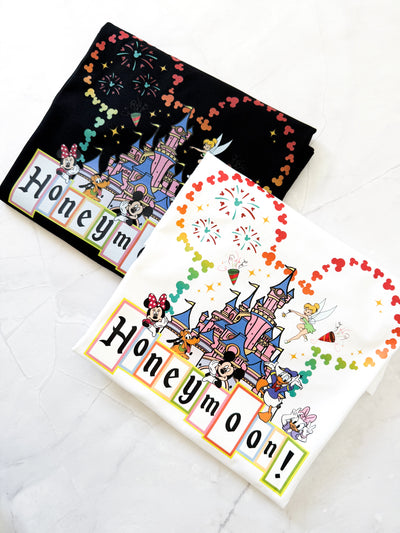 Castle Honeymoon Magic T-shirt with dreamy Disney castle design on soft cotton tee