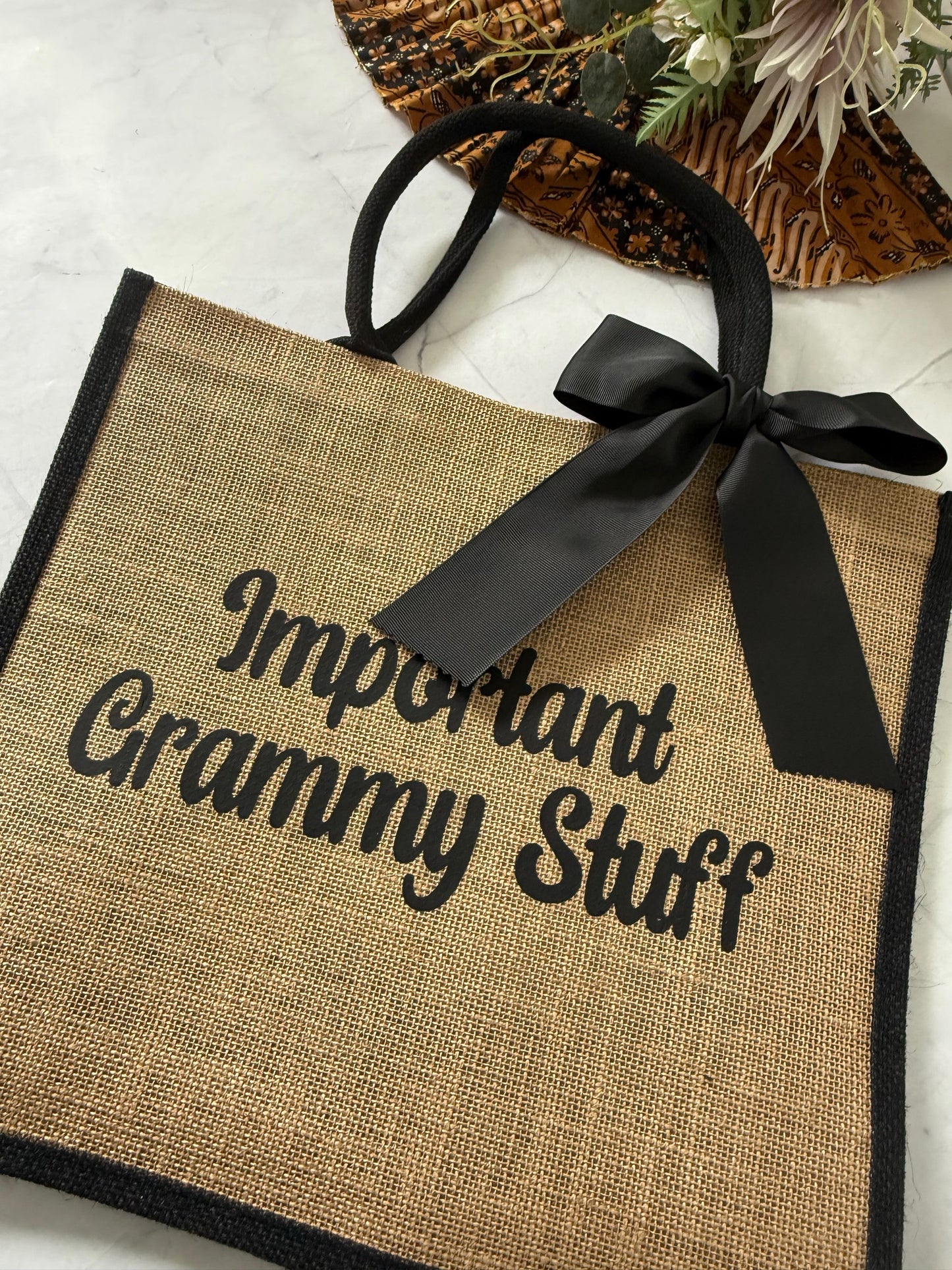 Personalised Large Jute Tote Bag - Black