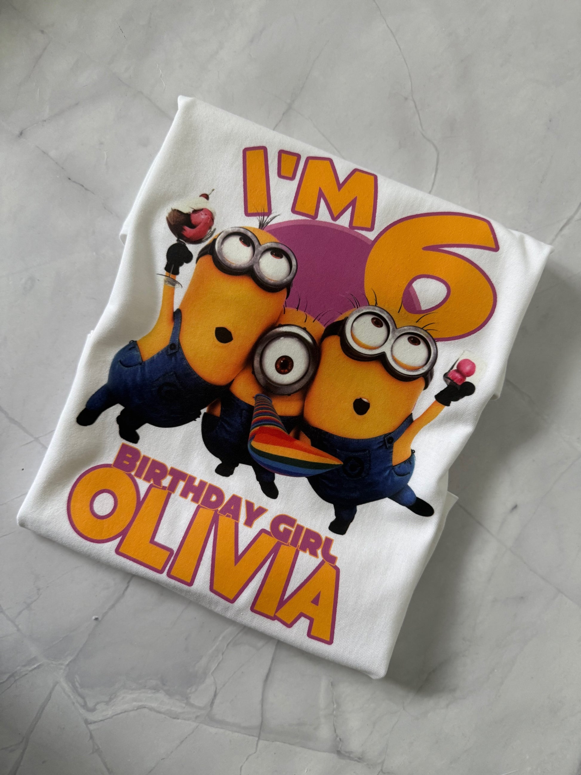 Minions birthday t-shirt detail showing bright yellow color