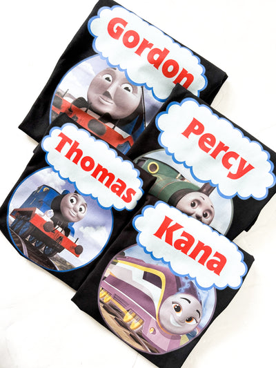Personalised Thomas the Tank Engine themed t-shirt for kids' birthday parties