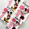 Close-up view of Disney inspired birthday shirt showing mouse ears and text graphic.