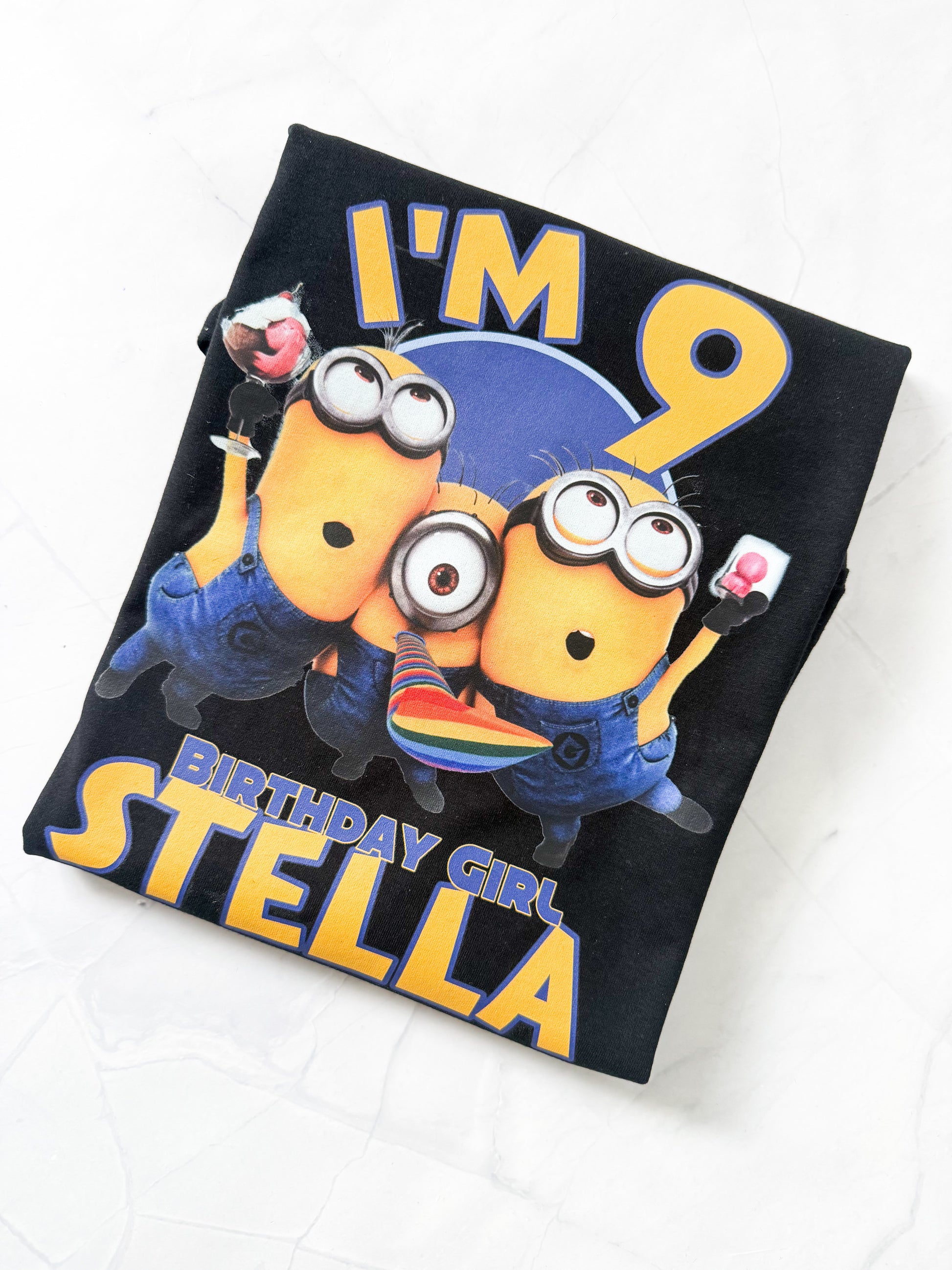 Back view of Minions inspired birthday t-shirt