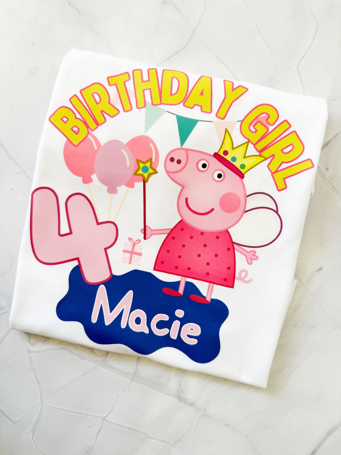  Personalised Peppa Pig birthday tee with cartoon character print