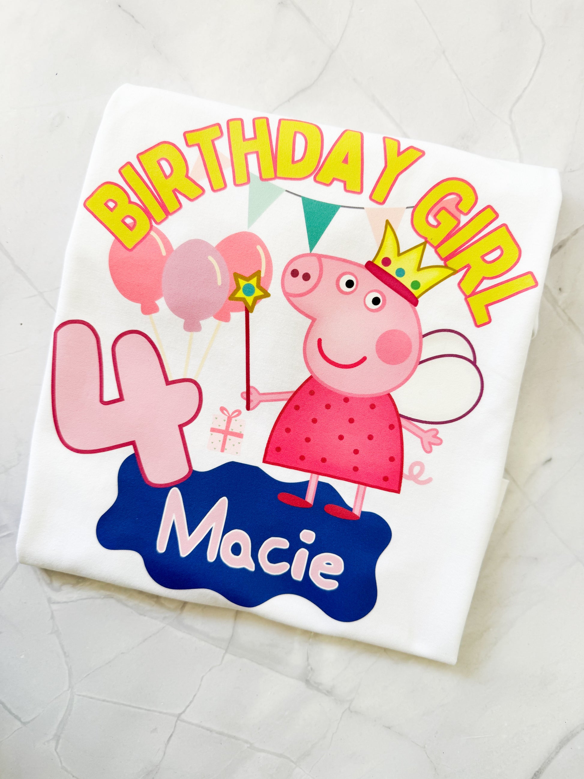  Personalised Peppa Pig birthday tee with cartoon character print